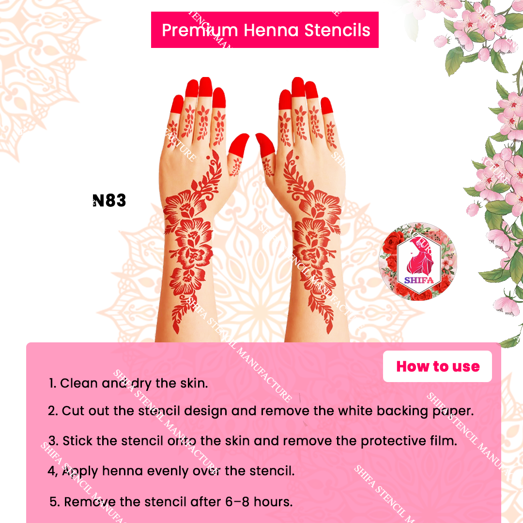 N83 Imperial Blossom Vine Instruction Henna Stencil